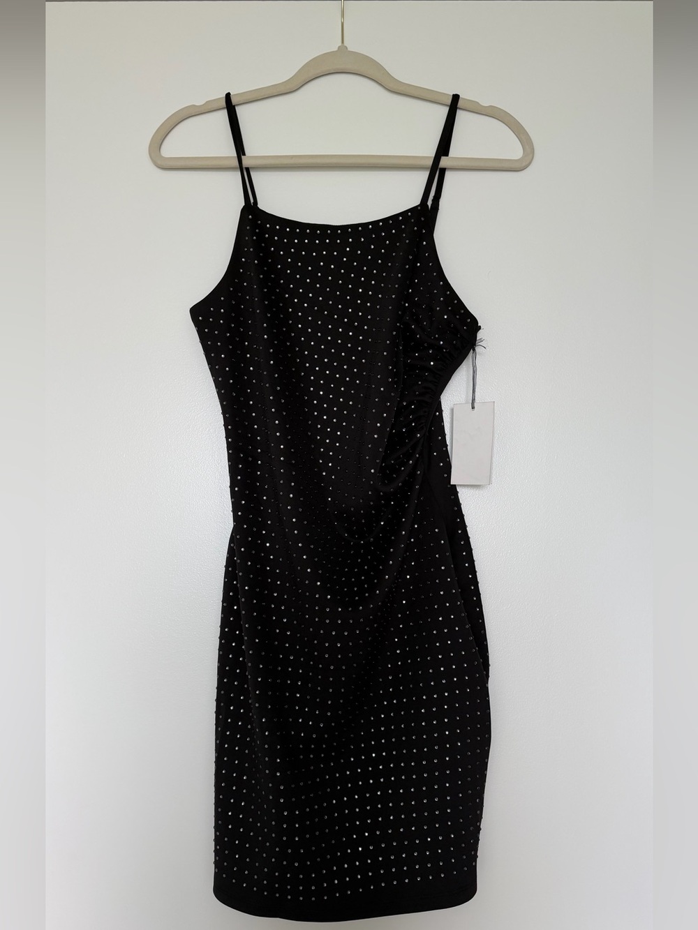iris Black Rhinestone Strapless-Style Slip Dress